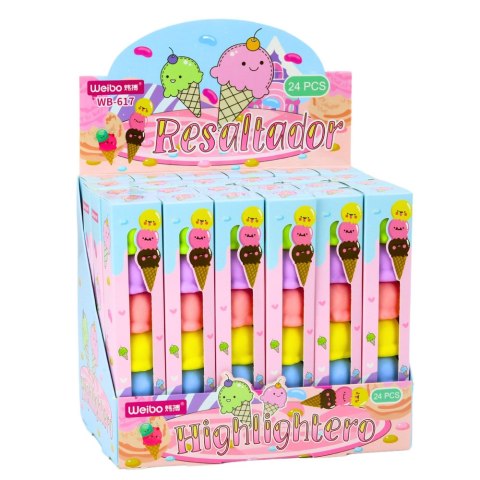 LEAN Lody W Rożku Gałki Lodów Zakreślacze 5 Kolorów Pastelowe 18cm