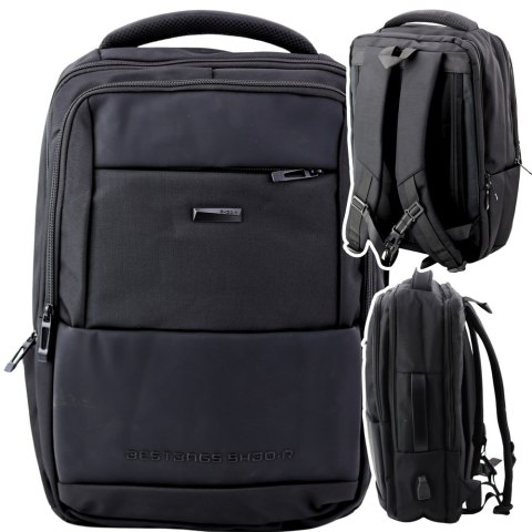 LEAN Plecak Miejski Biznesowy USB Pas Piersiowy Czarny 26L 45cm