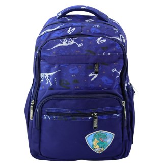 LEAN Plecak Szkolny Dinozaury Naszywka T-Rex Pas Piersiowy Granatowy 20L