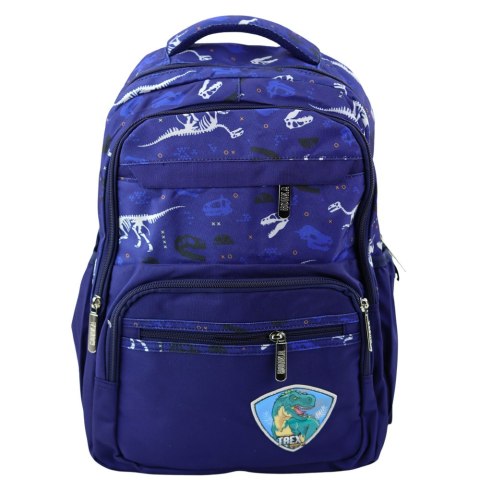 LEAN Plecak Szkolny Dinozaury Naszywka T-Rex Pas Piersiowy Granatowy 20L