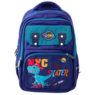 LEAN Plecak Szkolny Dziecięcy Pas Piersiowy Dinozaur Granatowy 41x30x16 cm