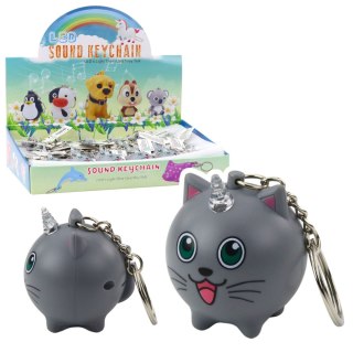 LEAN TOYS Brelok Do Kluczy Plecaka Kotek Jednorożec Róg LED Dźwięki Szary