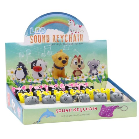 LEAN TOYS Brelok Do Kluczy Plecaka Kotek Latarka LED Dźwięki Szary