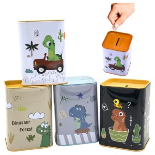 LEAN TOYS Skarbonka Dinozaur W Samochodzie Nauka Oszczędzania Metalowa 11x8cm