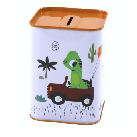 LEAN TOYS Skarbonka Dinozaur W Samochodzie Nauka Oszczędzania Metalowa 11x8cm