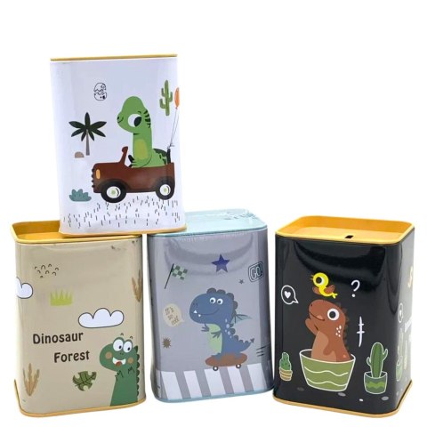 LEAN TOYS Skarbonka Dinozaur W Samochodzie Nauka Oszczędzania Metalowa 11x8cm