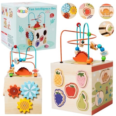 LEAN Toys Kostka Edukacyjna Sensoryczna Sorter 5 Płaszczyzn Drewniana