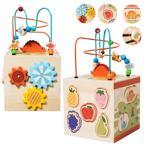 LEAN Toys Kostka Edukacyjna Sensoryczna Sorter 5 Płaszczyzn Drewniana