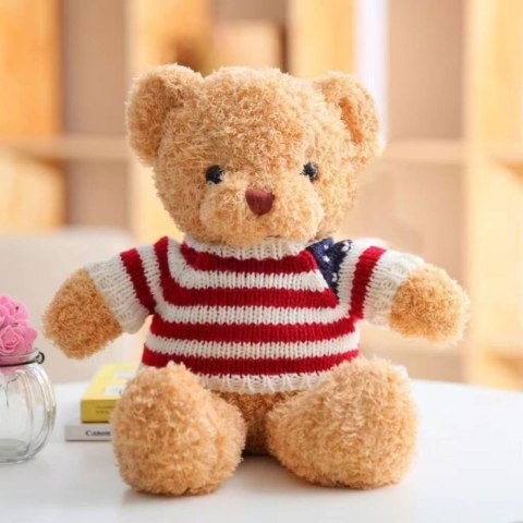 LEAN Toys Pluszowa Maskotka Przytulanka Miś W Koszulce W Paski Kremowy 32cm