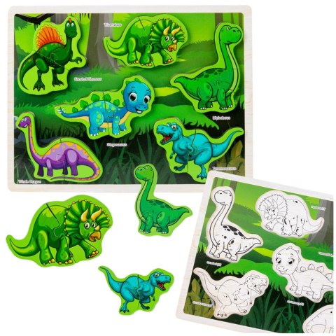 LEAN Toys Układanka Drewniana Dinozaury Puzzle Kształty Plansza 12El