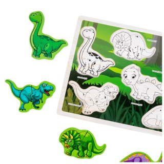 LEAN Toys Układanka Drewniana Dinozaury Puzzle Kształty Plansza 12El