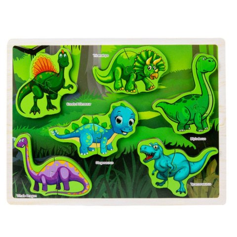 LEAN Toys Układanka Drewniana Dinozaury Puzzle Kształty Plansza 12El