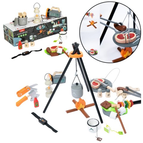 LEAN Toys Zestaw Do Biwakowania Drewniany Ognisko Akcesoria 45 El