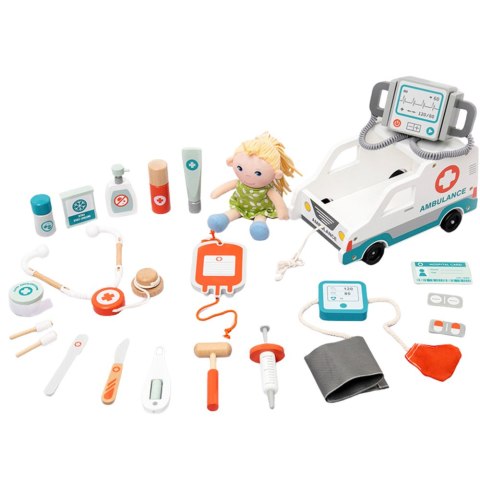 LEAN Toys Zestaw Ratunkowy Dla Małego Ratownika Akcesoria Drewno 22El