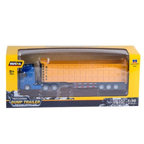 HUINA Ciężarówka Z Naczepą Objętościową Metalowa Żółta Huina 1:50