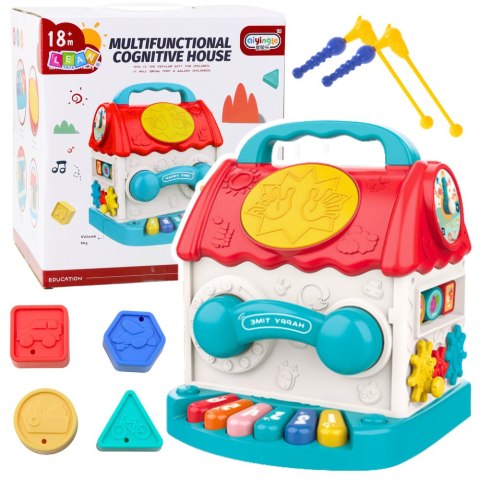 LEAN Toys Domek Edukacyjny Kostka Interaktywna Grzechotka Sorter Dźwięki Kolorowy