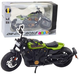 LEAN Toys Motocykl Chopper Metalowy Światła Dźwięki Czarny Zielone Elementy 1:12