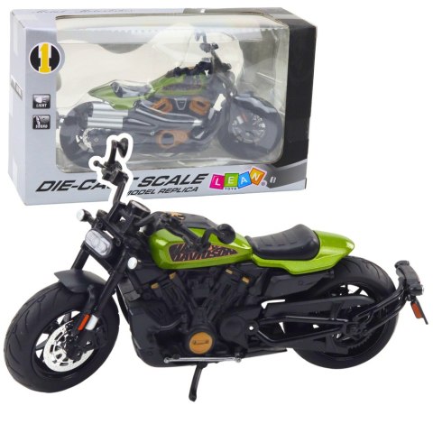 LEAN Toys Motocykl Chopper Metalowy Światła Dźwięki Czarny Zielone Elementy 1:12