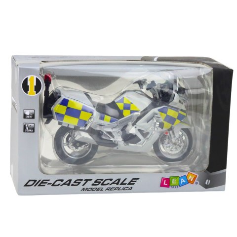 LEAN Toys Motocykl Policyjny Metalowy Światła Dźwięki Biały 1:12