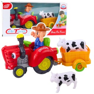 LEAN Toys Traktor Farmera Interaktywny Z Przyczepką Figurka Krowy Światła Dźwięki
