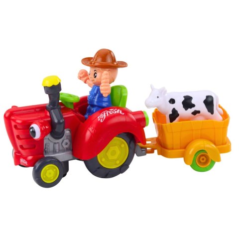 LEAN Toys Traktor Farmera Interaktywny Z Przyczepką Figurka Krowy Światła Dźwięki