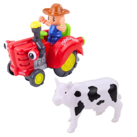LEAN Toys Traktor Farmera Interaktywny Z Przyczepką Figurka Krowy Światła Dźwięki