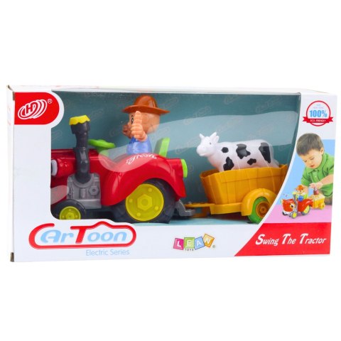 LEAN Toys Traktor Farmera Interaktywny Z Przyczepką Figurka Krowy Światła Dźwięki