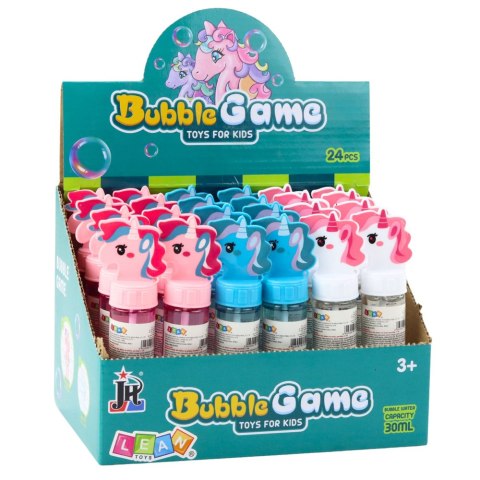 LEAN TOYS Bańki Mydlane Jednorożec 3 Otwory Do Baniek Mix Kolorów 30ml