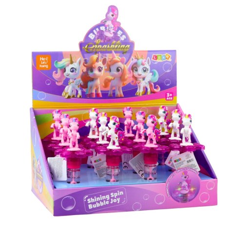 LEAN TOYS Bańki Mydlane Jednorożec Obrotowy Kwiatek Światło LED 20cm Mix