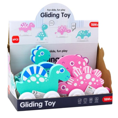 LEAN TOYS Dinozaur Na Kółkach Z Pianki EVA Dla Malucha Różowy Niebieski Mix