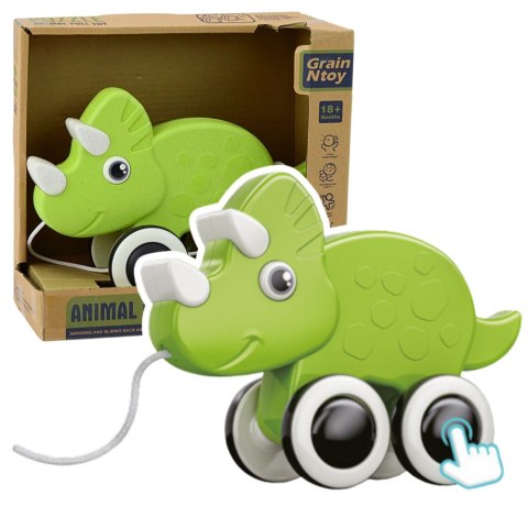 LEAN Toys Dinozaur Zabawka Do Ciągnięcia Na Sznurku Piszczałka Eko Zielony