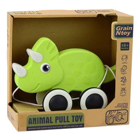 LEAN Toys Dinozaur Zabawka Do Ciągnięcia Na Sznurku Piszczałka Eko Zielony