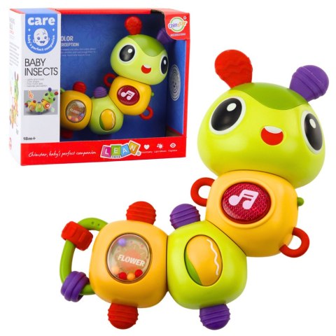 LEAN Toys Interaktywna Gąsienica Sensoryczna Muzyczna Grzechotka Gryzak Obrotowa 360°