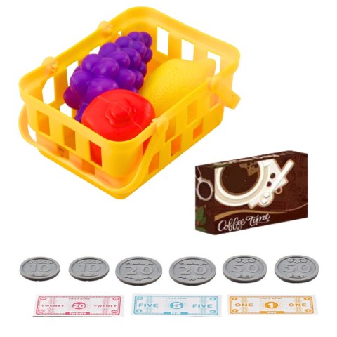 LEAN Toys Kasa Sklepowa Dla Dzieci Akcesoria Koszyk Owoce Światła Dźwięki Czerwona