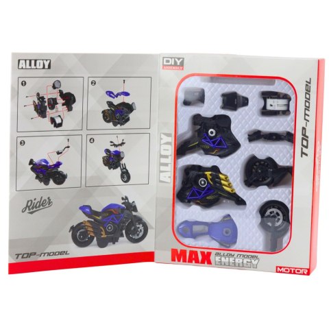 LEAN Toys Motocykl Do Składania Skręcania Metal 1:14 DIY Czarno-Niebieski