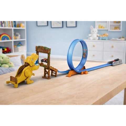 LEAN Toys Zestaw Samochodowy Tor Katapulta Wyrzutnia Dinozaur