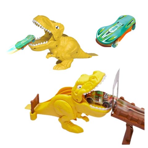 LEAN Toys Zestaw Samochodowy Tor Katapulta Wyrzutnia Dinozaur
