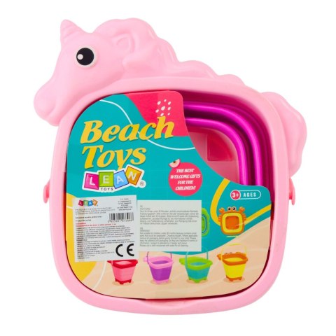 LEAN TOYS Składane Wiaderko Silikonowe Jednorożec Plażowe Różowe