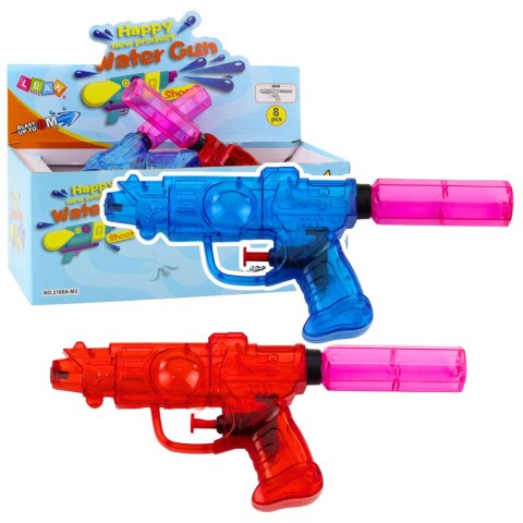 LEAN Toys Mały Przeźroczysty Pistolet Na Wodę Zasięg 8m Czerwony Niebieski Mix