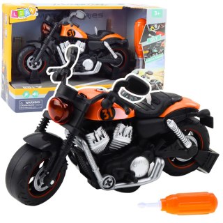 LEAN Toys Motocykl Do Skręcania Rozkręcania DIY Światła Dźwięki Pomarańczowy