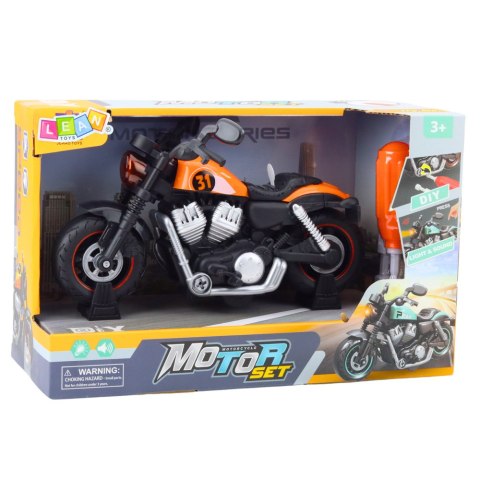 LEAN Toys Motocykl Do Skręcania Rozkręcania DIY Światła Dźwięki Pomarańczowy