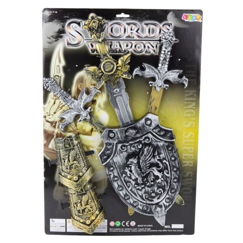 LEAN Toys Zestaw Rycerski 3 Miecze Tarcza Ochraniacze Realistyczne Zdobienia