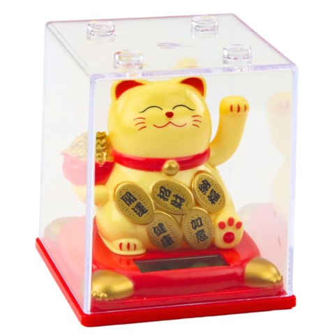 LEAN Chiński Kot Szczęścia W Gablocie Figurka Solarna Ozdoba Beżowy