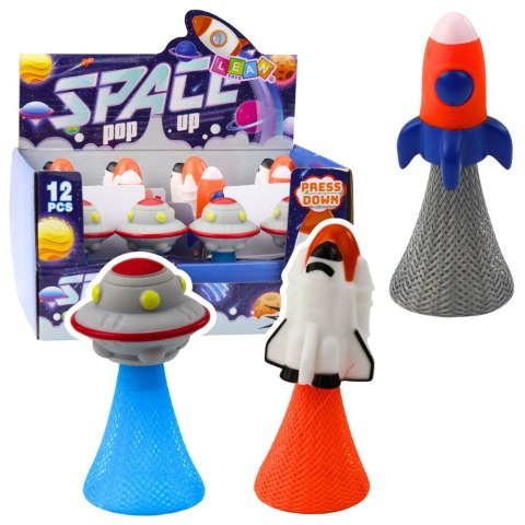 LEAN Skaczący Statek Kosmiczny Na Sprężynie Kolorowy Światła 11cm Mix