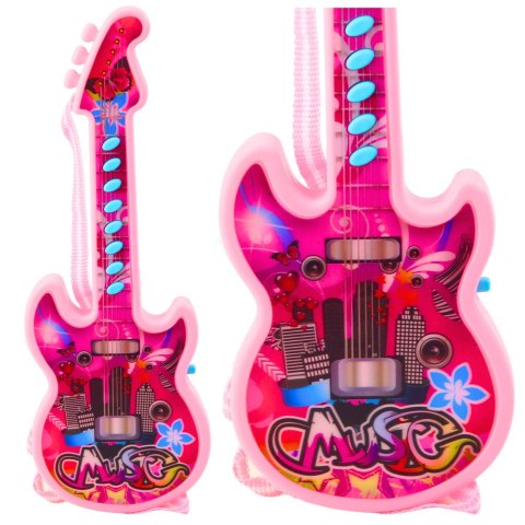 LEAN TOYS Gitara Elektryczna Dla Dzieci Melodie Gama Solmizacyjna Różowa 29cm