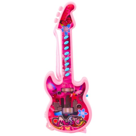LEAN TOYS Gitara Elektryczna Dla Dzieci Melodie Gama Solmizacyjna Różowa 29cm