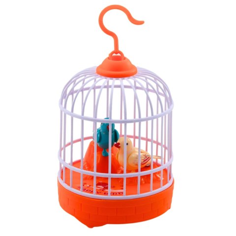 LEAN TOYS Klatka Z Ptaszkami Na Baterie Światła Dźwięki Pomarańczowa