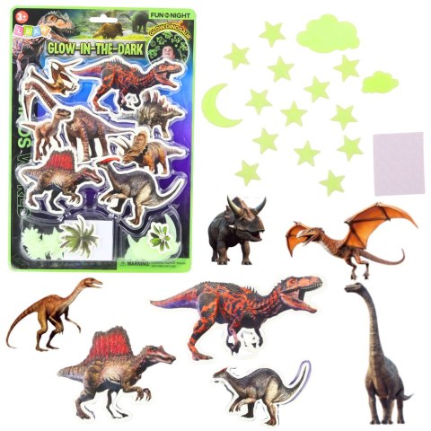 LEAN TOYS Naklejki Fluorescencyjne Świecące Na Ścianę Dinozaury Gwiazdki