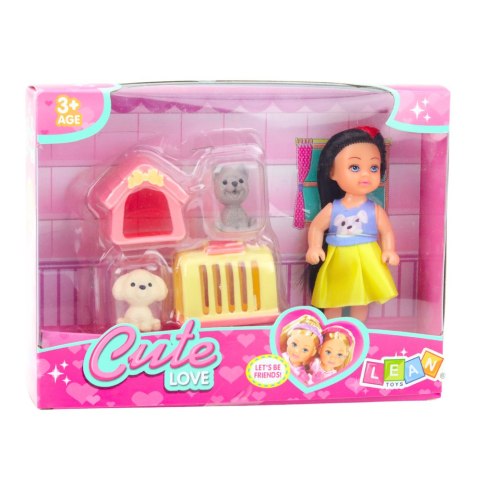 LEAN TOYS Zestaw Mini Laleczka W Sukience Pieski Buda Transporter