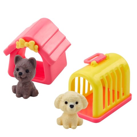 LEAN TOYS Zestaw Mini Laleczka W Sukience Pieski Buda Transporter